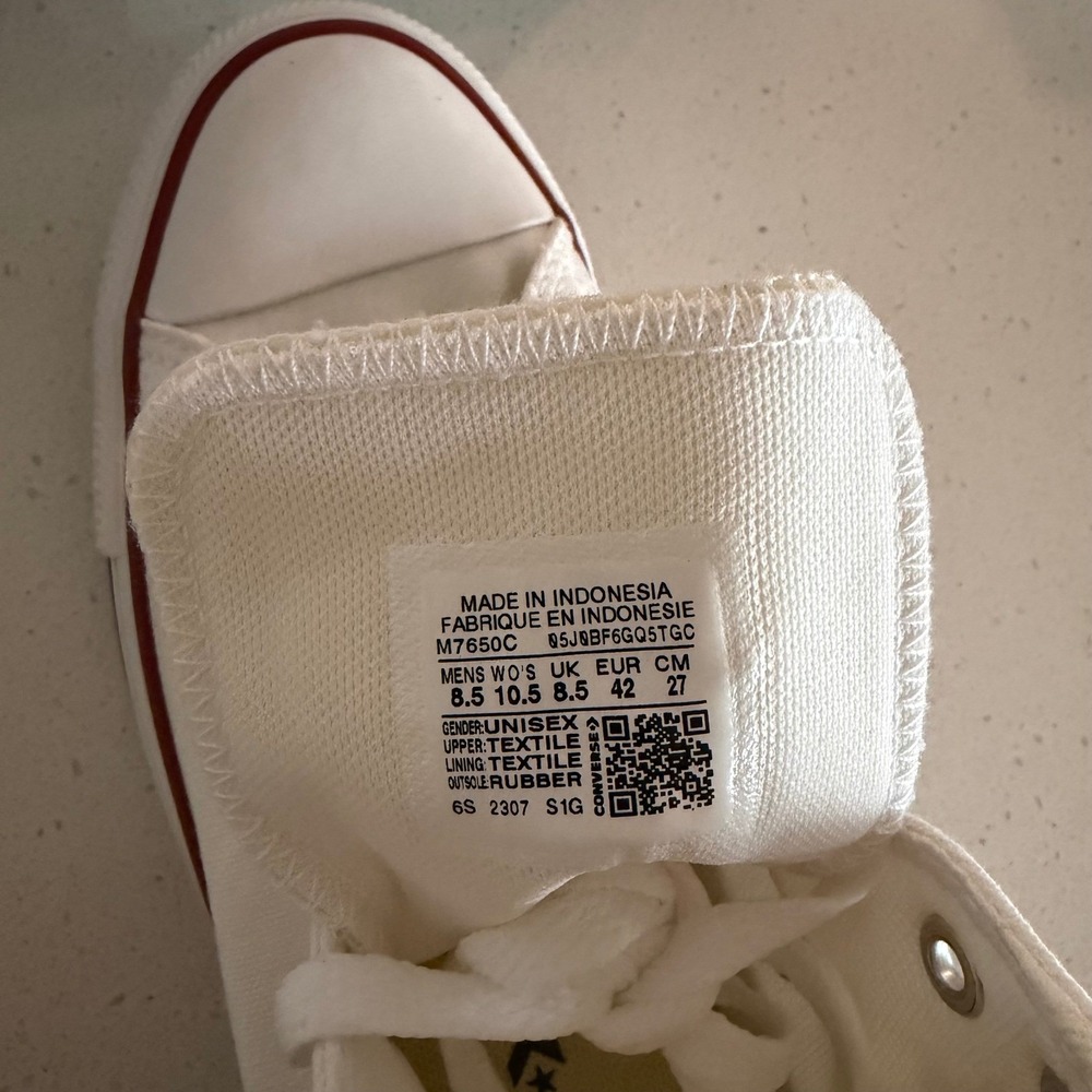 Converse Chuck Taylor All Star High Top White Sneakers Mens 8.5 Womens 10.5 - Picture 7 of 7